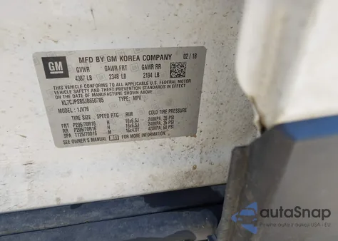 2018 Chevrolet Trax Lt z USA, uszkodzony, nr VIN KL7CJPSB5JB650785